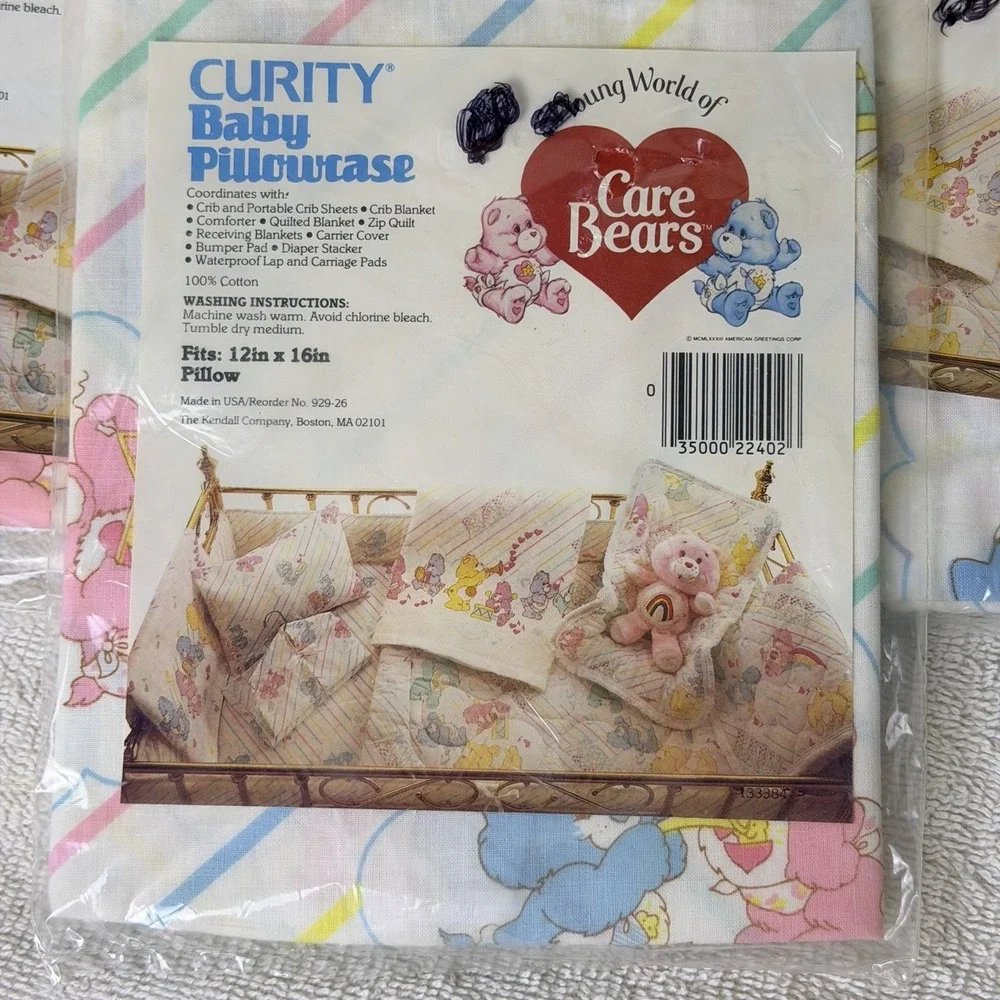 VTG 2 Bassinet Fitted Sheet & 1 Pillow Case CARE BEAR Baby Bedding 1980s